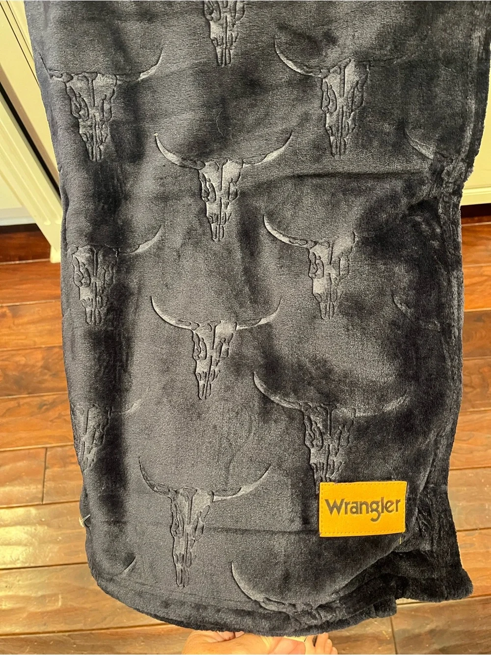 Wrangler Plush Throw Blanket Navy with Longhorn Embossed